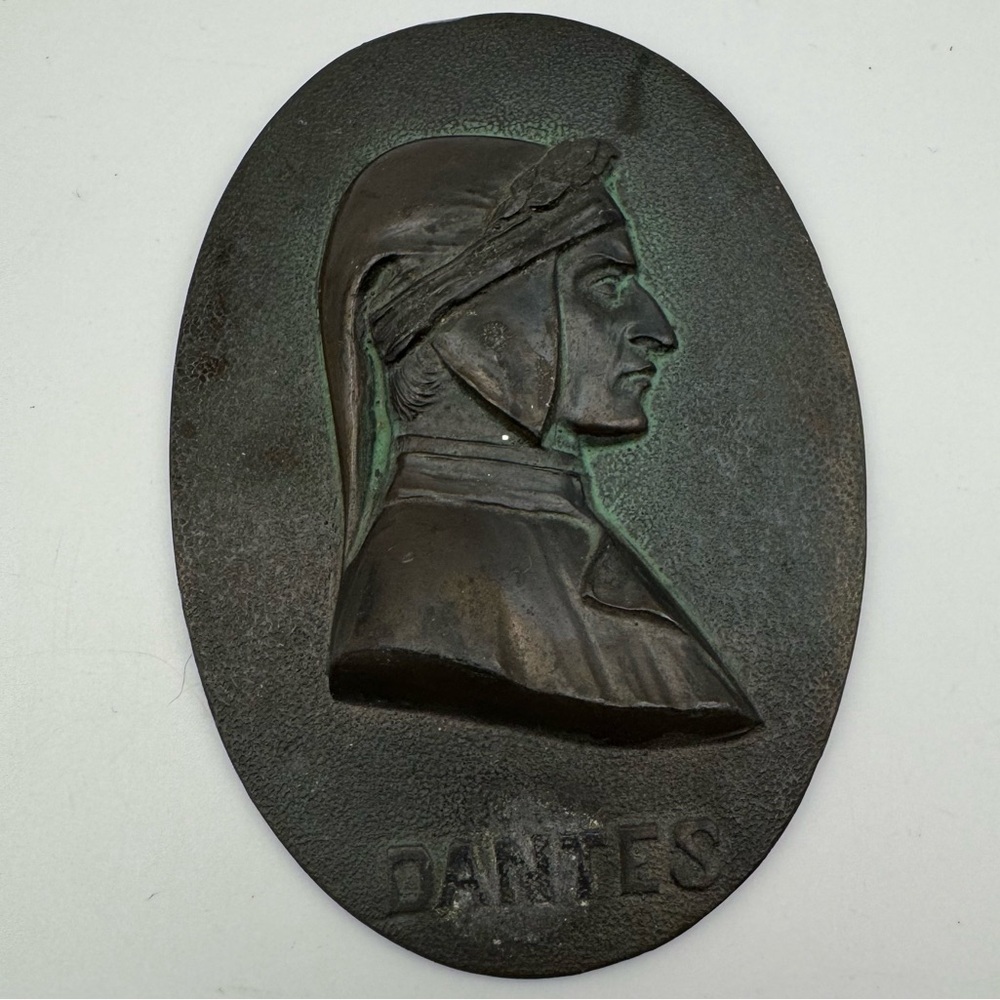 Dantes Bronze Bas- Relief Early 1900s Bust Art Wall Hanging Vintage Face